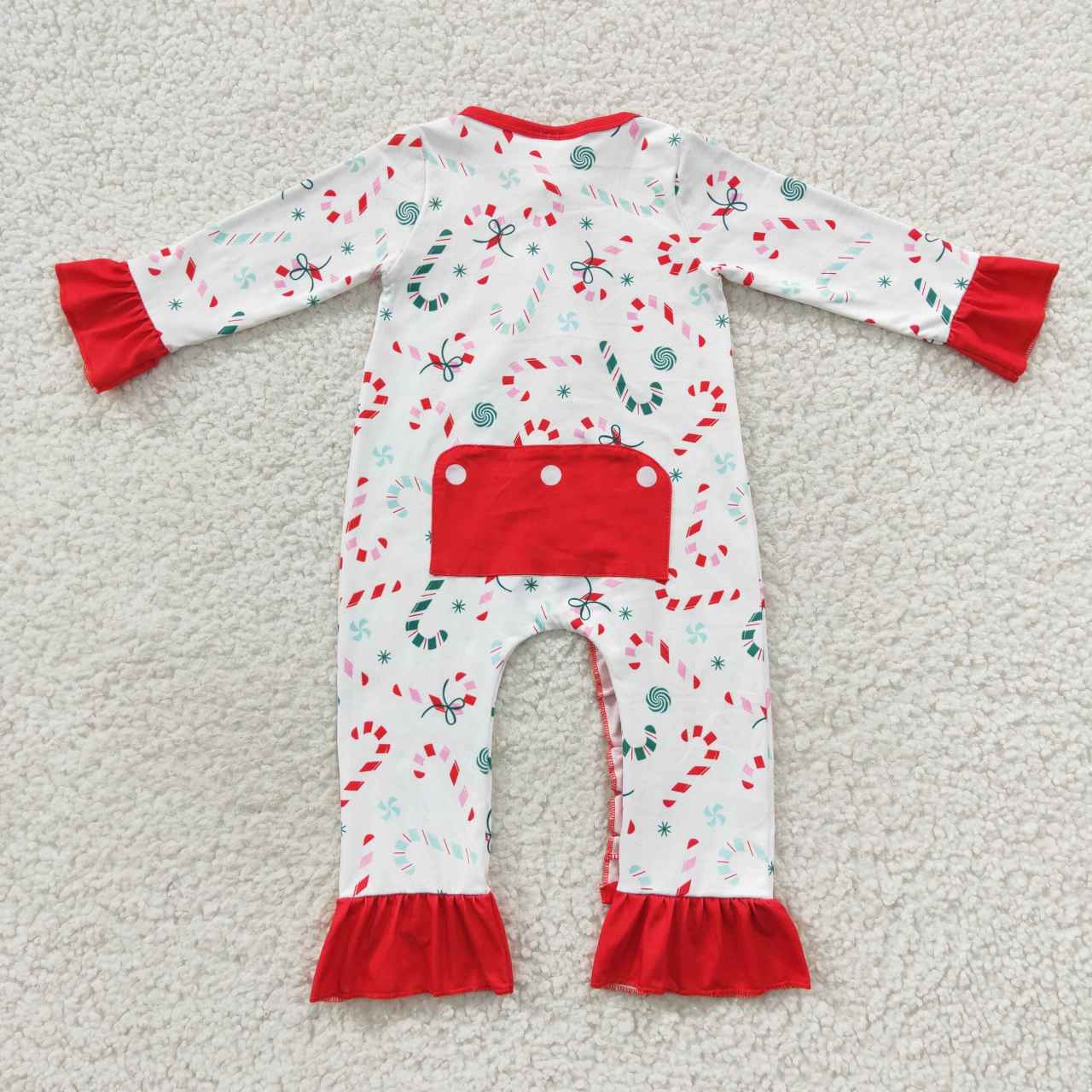Candy cane ruffle zipper sleeper, baby girl christmas PJs
