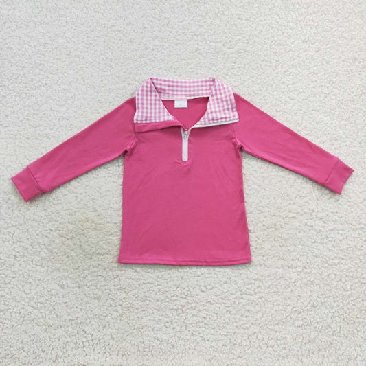 cotton hot pink zip pullover top