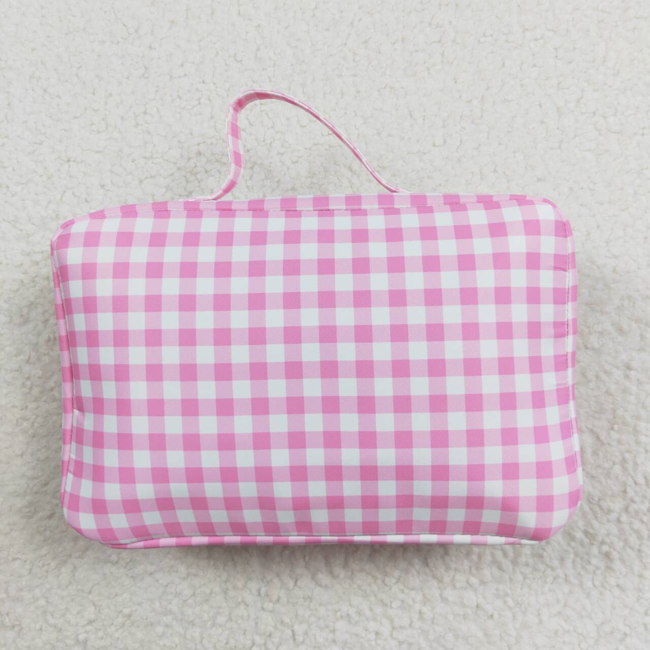 pink gingham kids lunch box