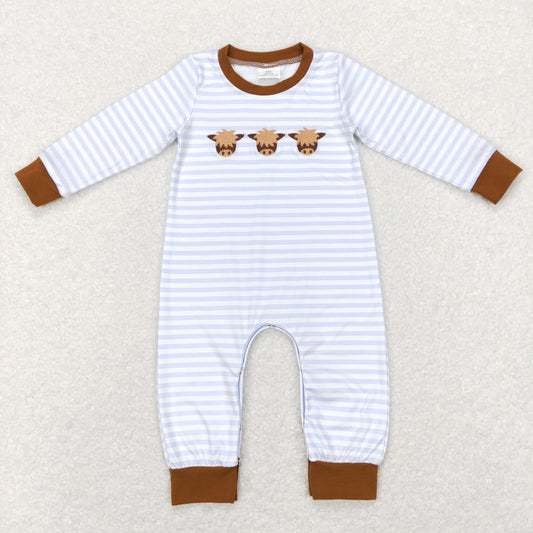 baby boy greay stripe cow embroidery romper