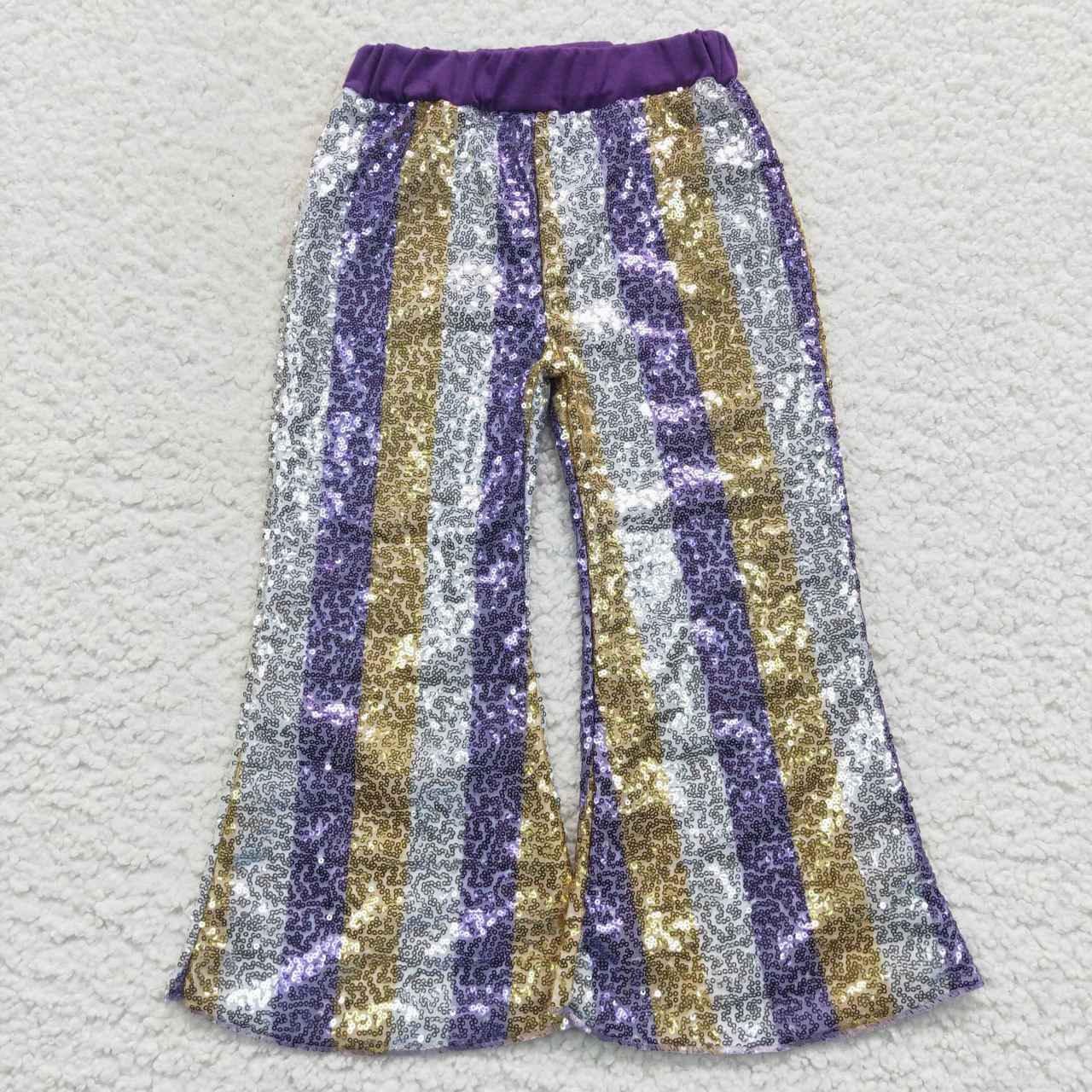 gray purple golden stripe sequins pants girl Christmas trousers
