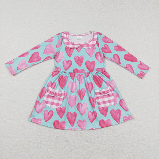 kids girl valentine pink heart print pocket dress