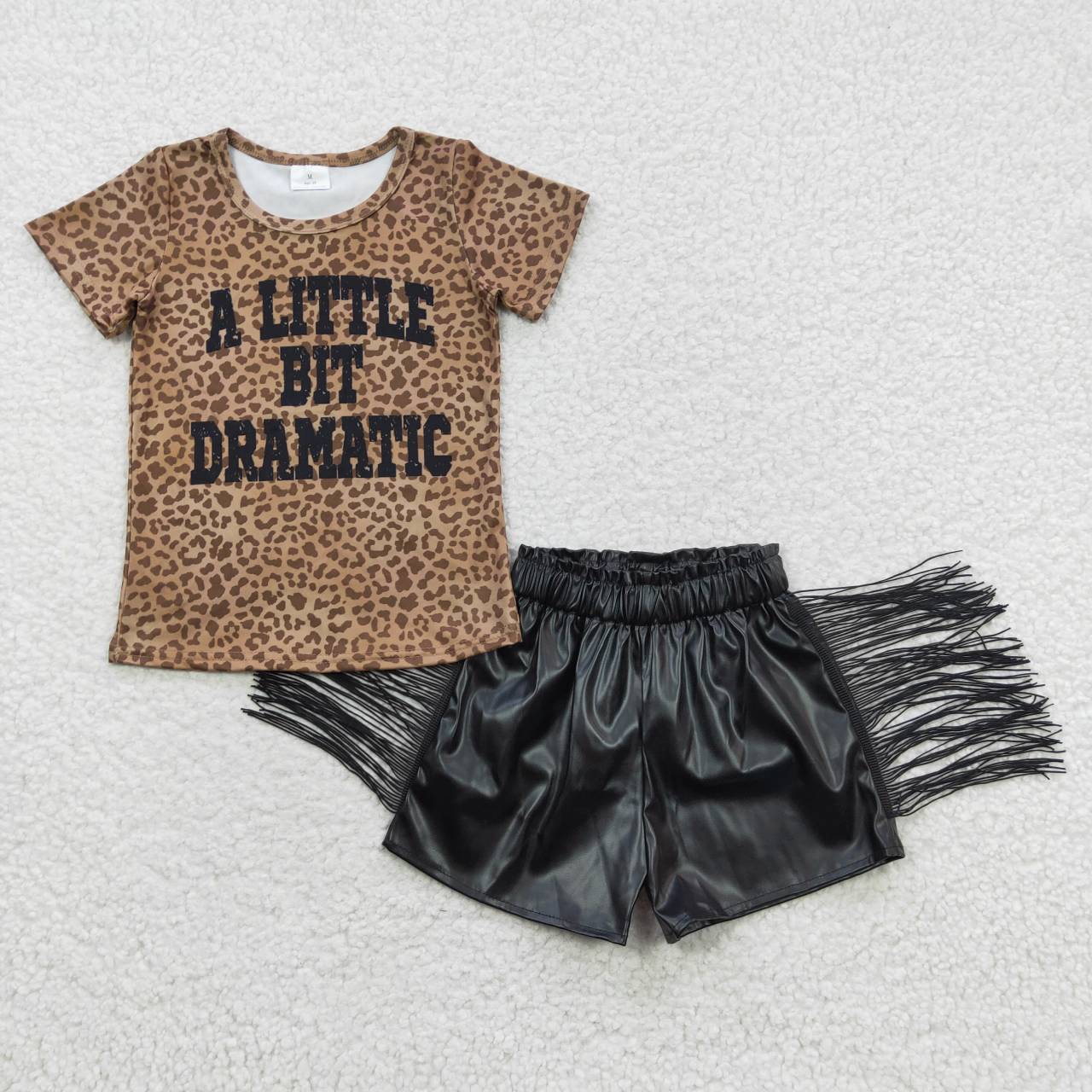 kids fringe leather shorts set girl outfits