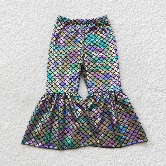 Fish scal shinny baby girls bell bottom pants