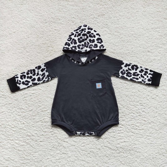 black leopard hoodie romper with smile logo