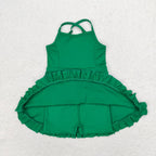 solid green skirt shorts swimsuit set