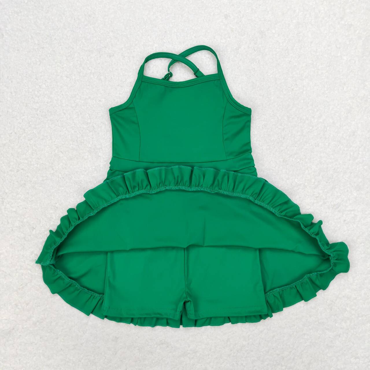 solid green skirt shorts swimsuit set