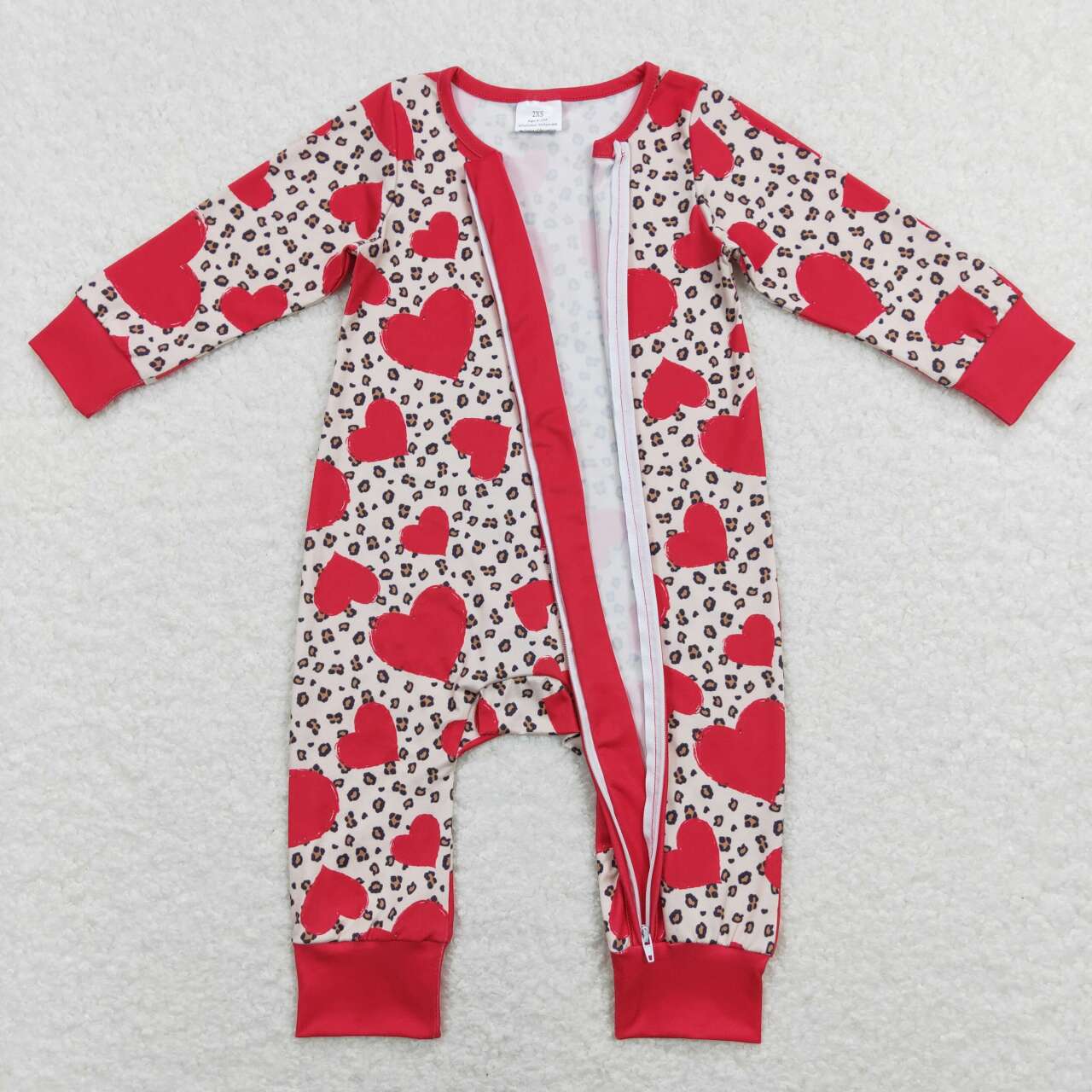 baby girl valentine red heart print zip sleeper