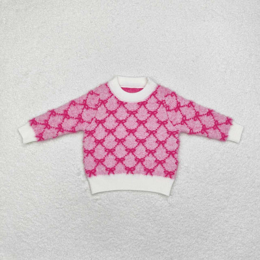 Fuzzy pink coquette knitted sweater