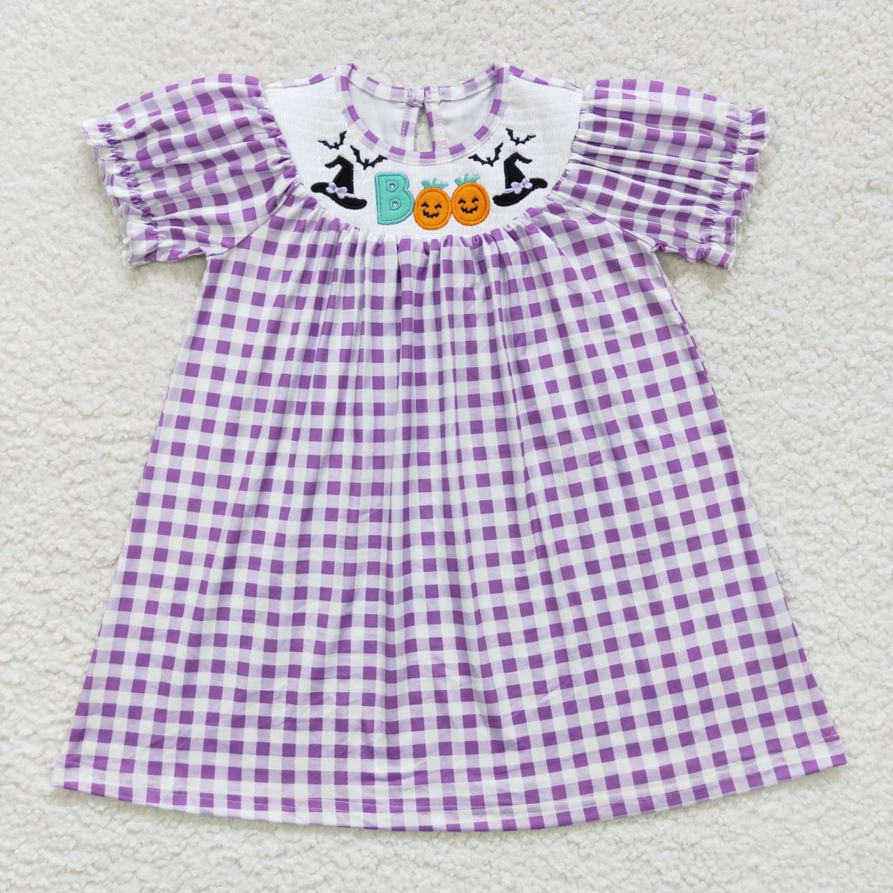 halloween witch boo purple plaid smocked dress