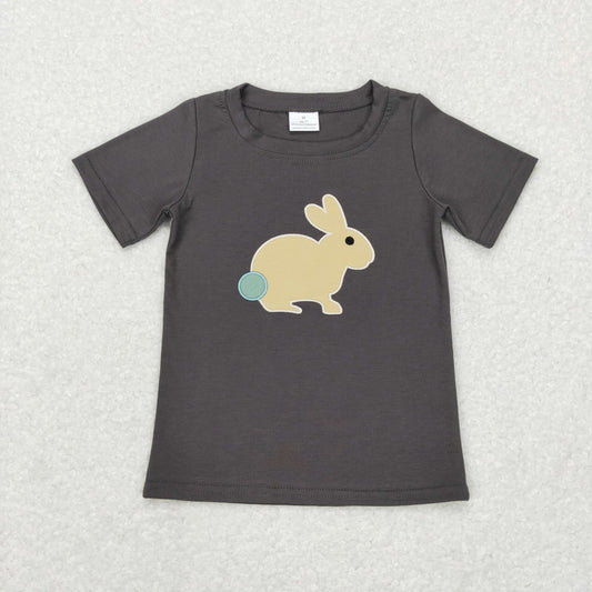cotton gray bunny embroidery boys easter t-shirt