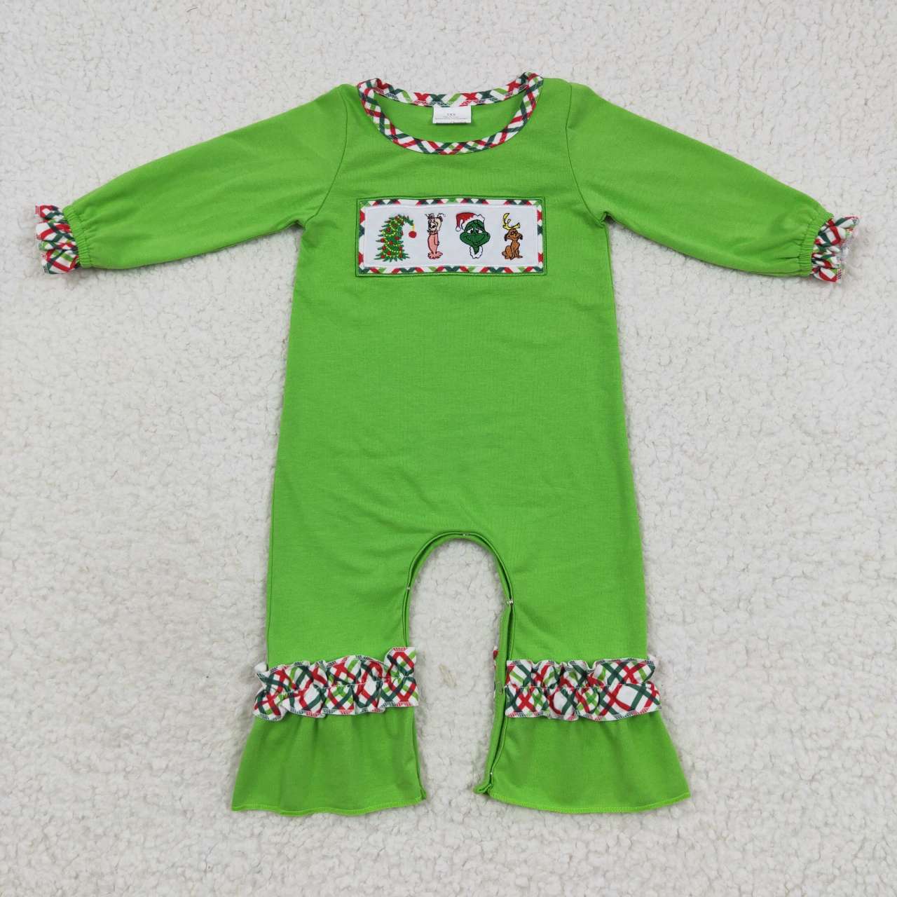 baby girl christmas green cotton embroidered romper