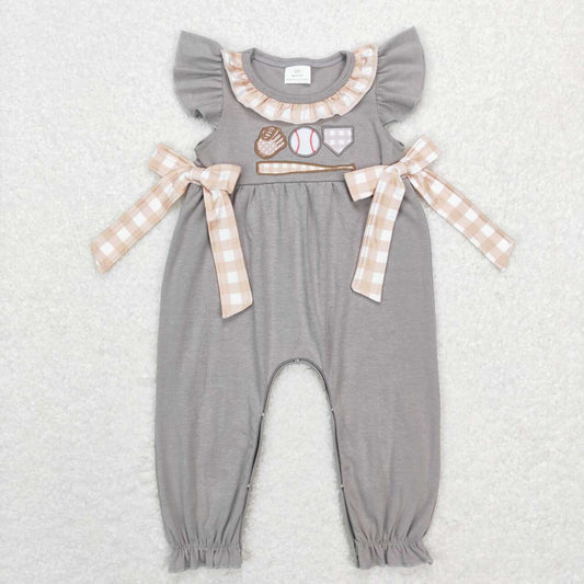 baby girl cotton gray baseball embroidery romper