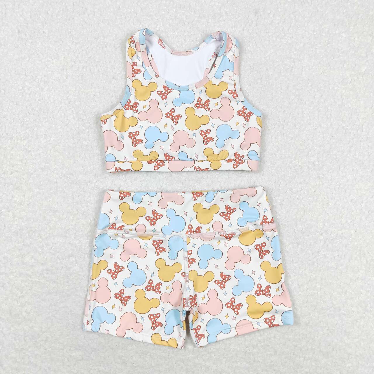 kids girl summer yoga suit cartoon mouse bow