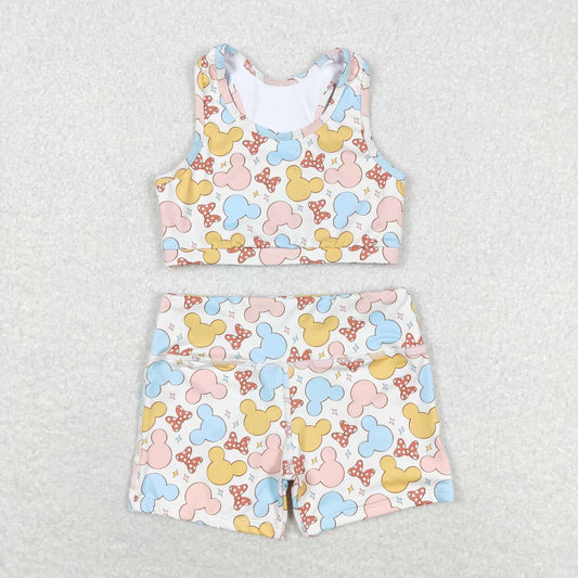 kids girl summer yoga suit cartoon mouse bow