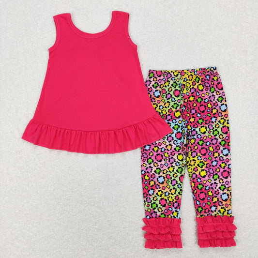 cotton hot pink tank top leopard icing pants outfit girls clothing