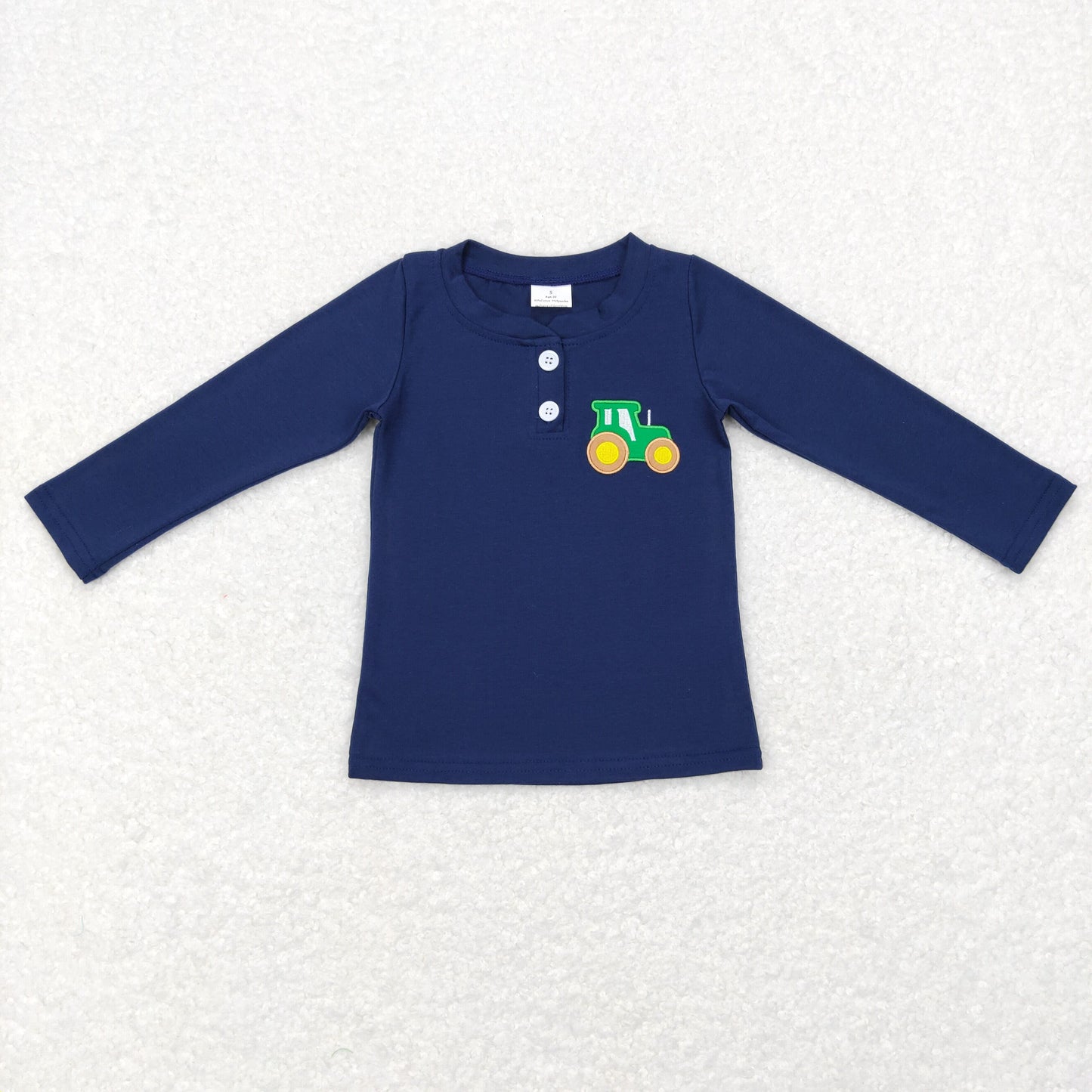 boy cotton navy blue tractor embroidery pullover