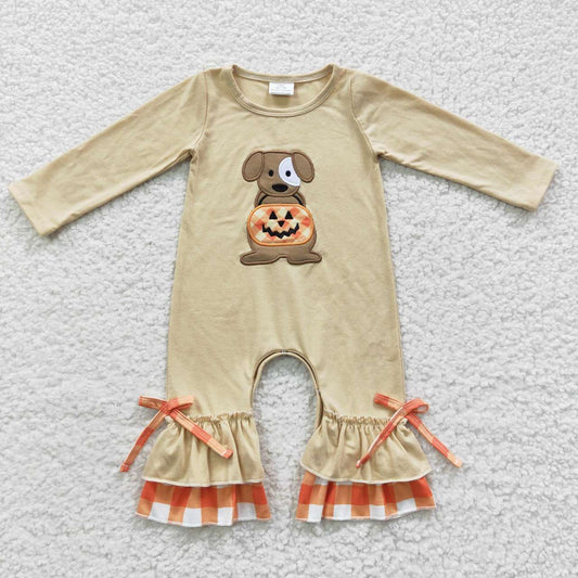 trick or treat puppy embroidery girl romper