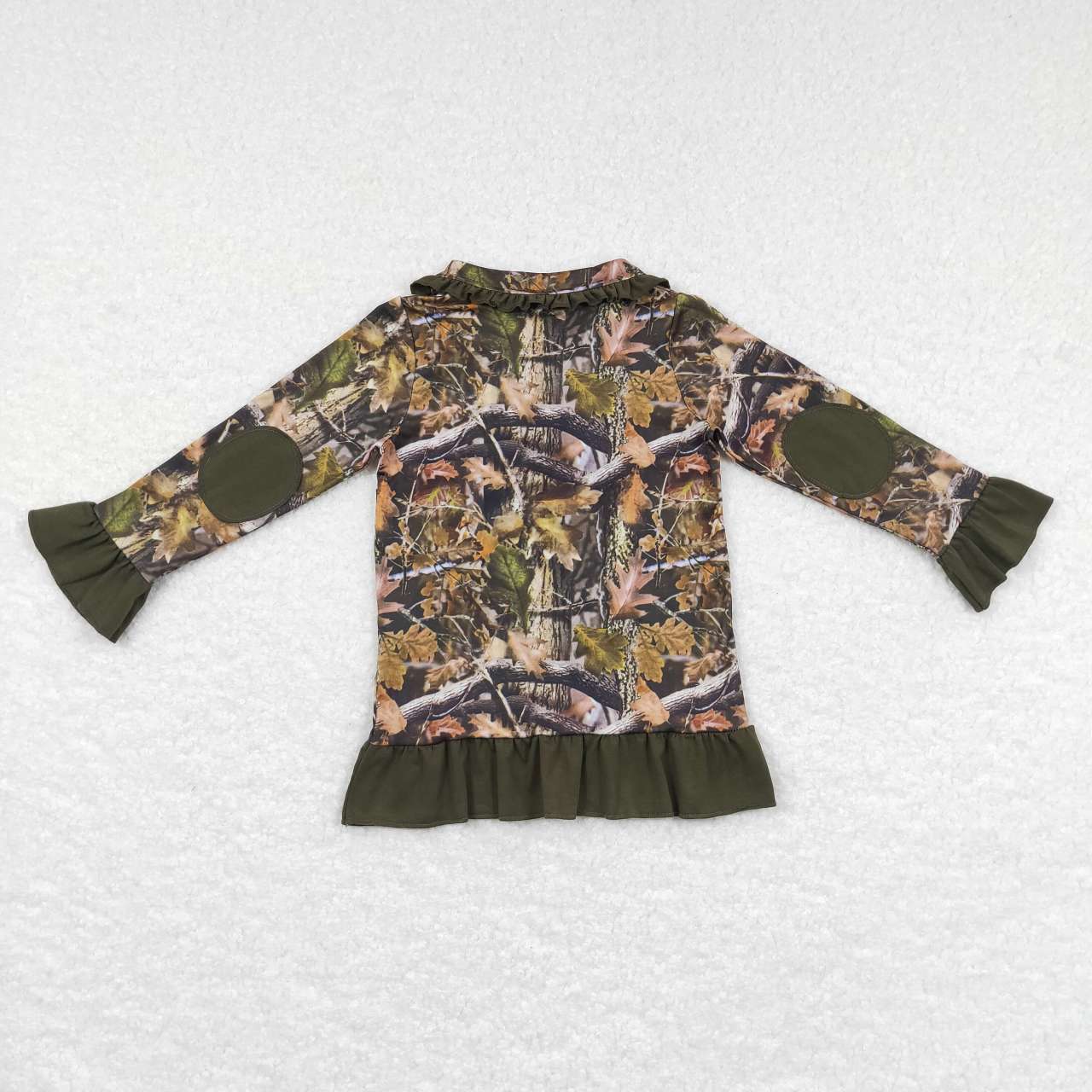 little girl ruffle camo zip pullover with deer print