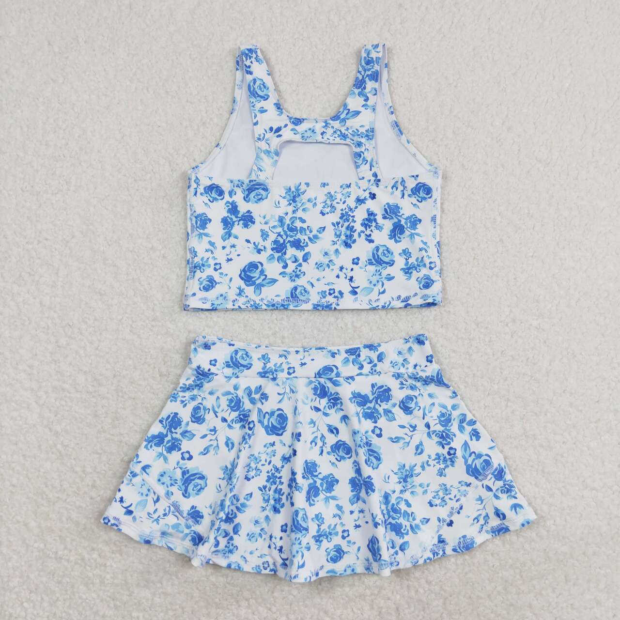 blue flower tank two pieces skort swimsuit