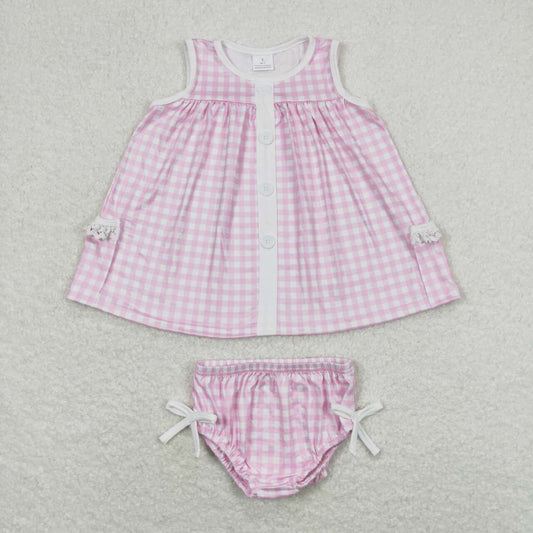 baby girl summer pink gingham bummie set