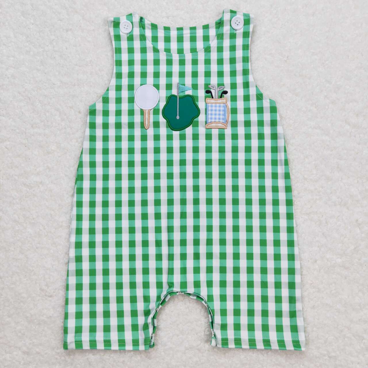 green plaid golf embroidery tank romper