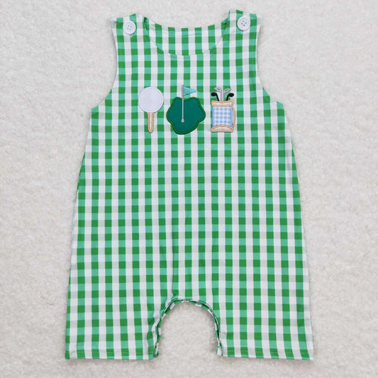 green plaid golf embroidery tank romper