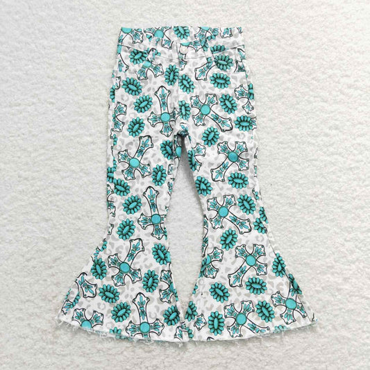 jesus, turquoise easter cross denim pants, girls jeans,bell bottom