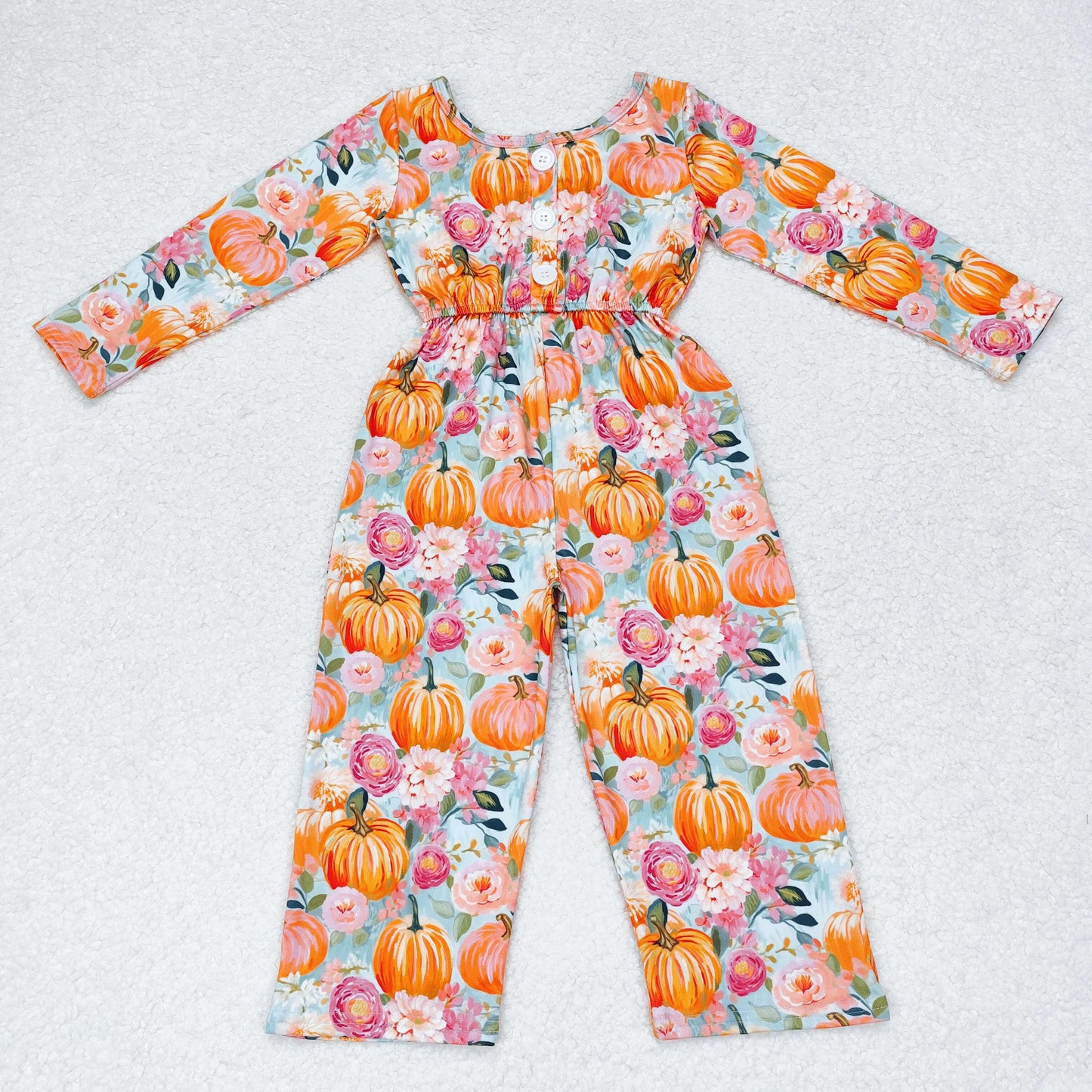 fall orange pumpkin floral girls jumpsuit