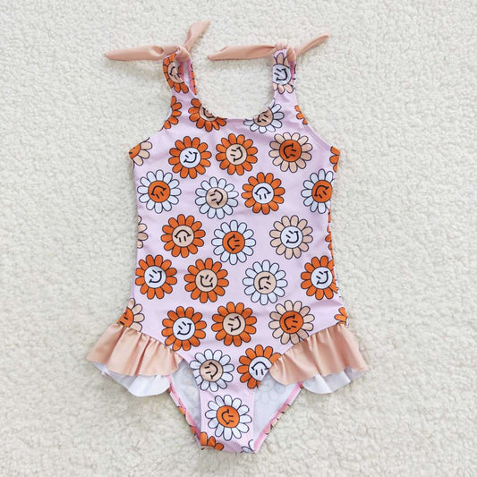 1pcs smile sunflower print kids girls swimsuit