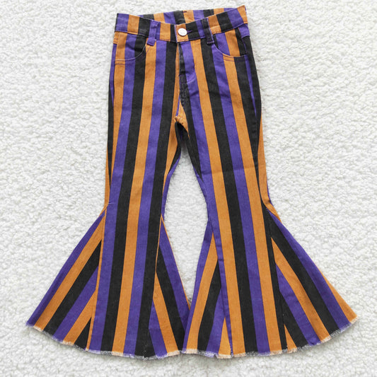 purple black orange stripe halloween flare jeans with pocket