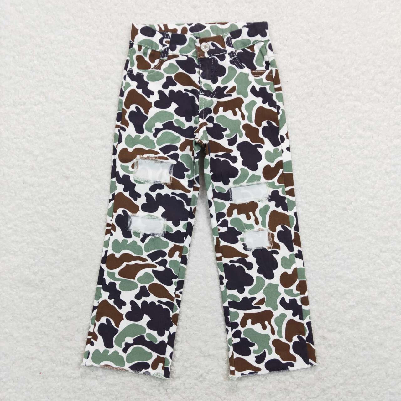 western kids fashion camo denim pants with hole