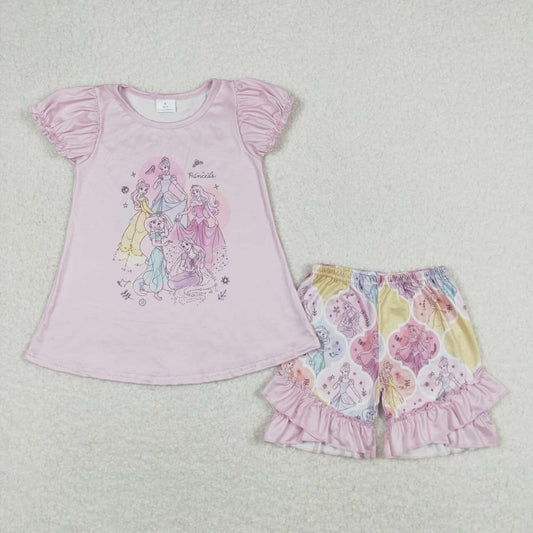 girl summer clothing princess shorts set pink