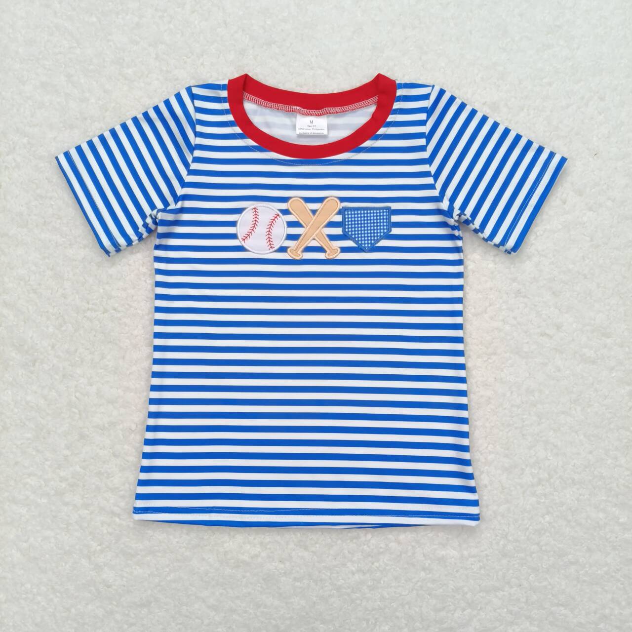 blue stripe baseball embroidery baby boy t-shirt