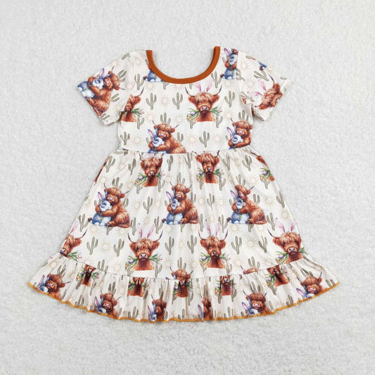 summer cows cactus ruffle dress