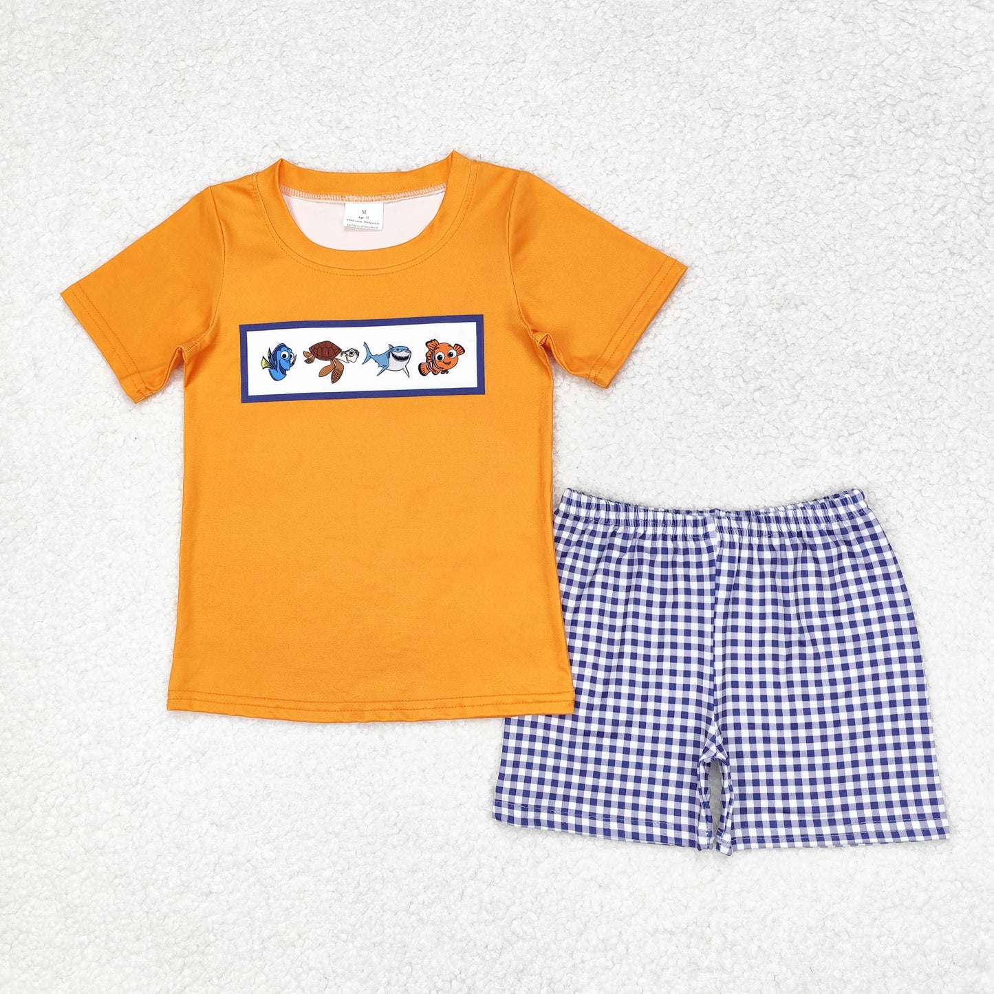 cartoon fish t shirt plaid shorts set boy summer set