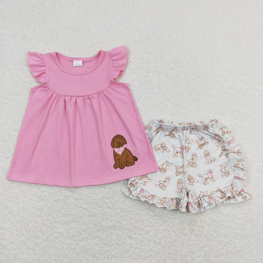 puppy embroidery ruffle shorts set toddler girls clothing