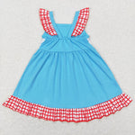 blue red i love mom embroidery dress