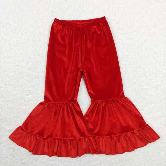 girl red ruffle velvet pants