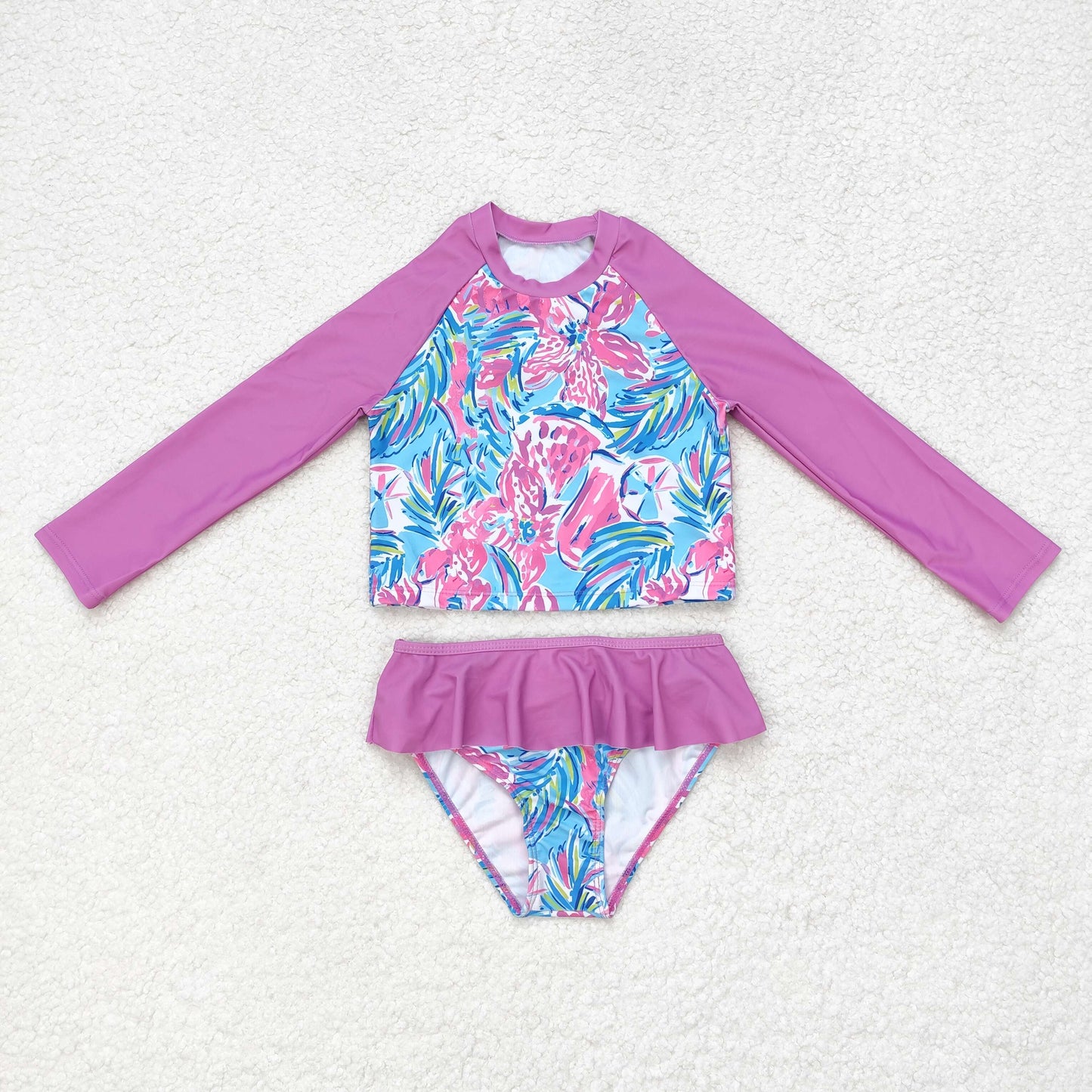 two piece watercolor rash guard swimsuit girl swimwear