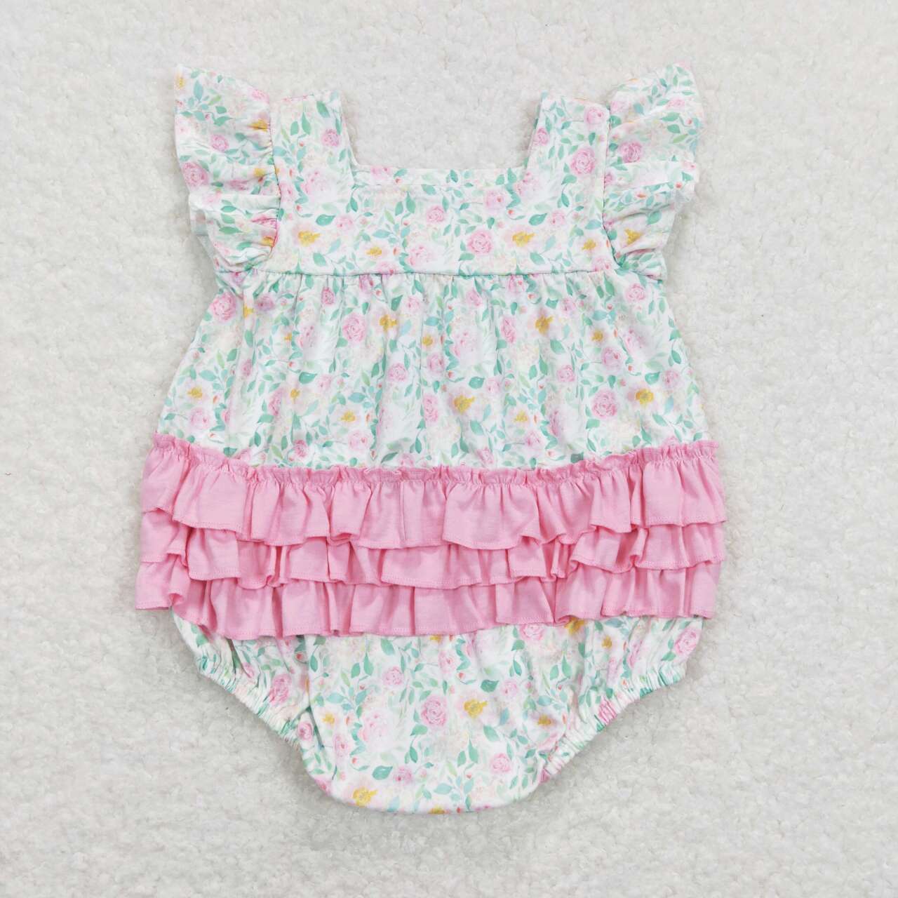 baby girl spring floral ruffle bubble