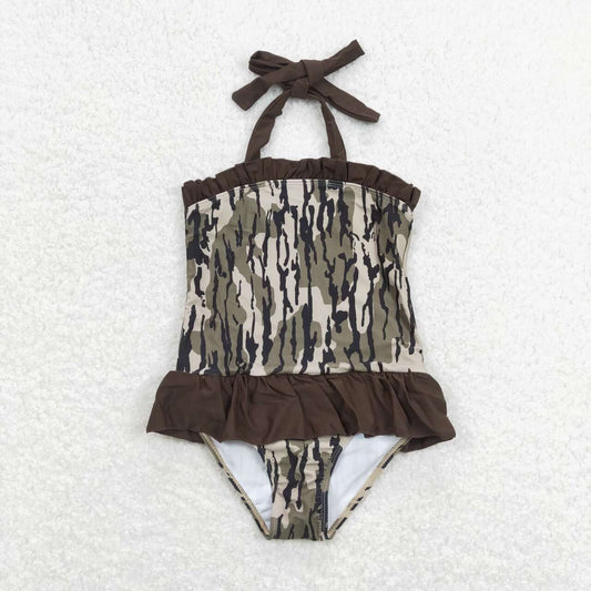 one piece swimsuit camo halter swimwear