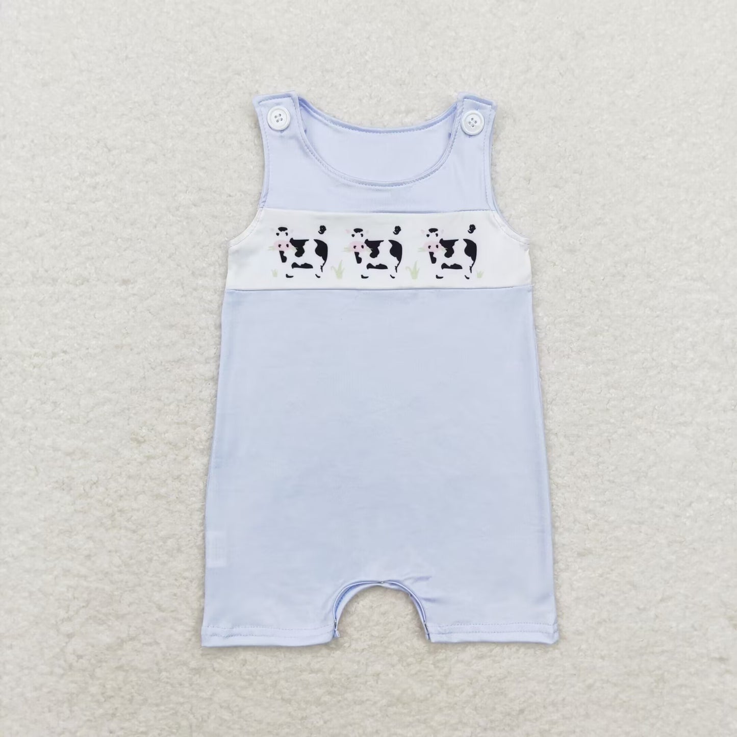 milk cow embroidery tank romper baby boy clothes