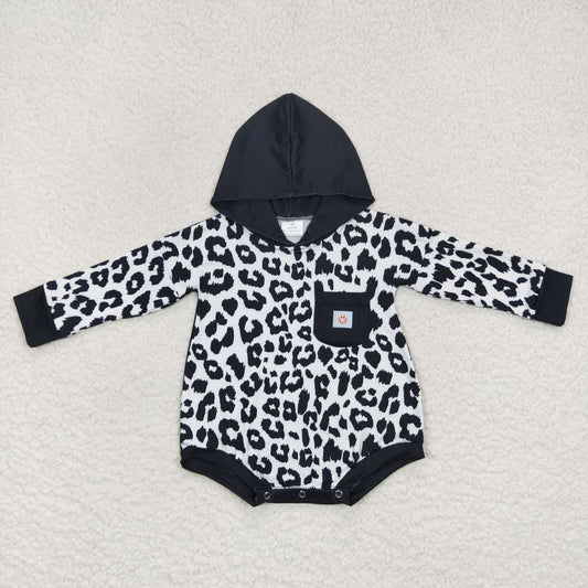 leopard hoodie romper with smile logo