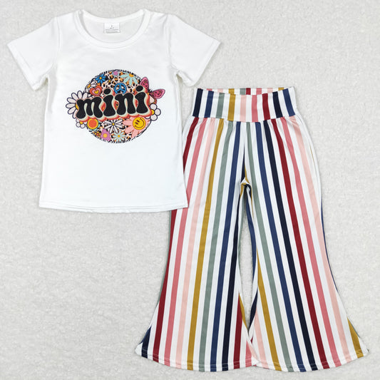 mini letter outfit colorful stripe bell bottom clothes
