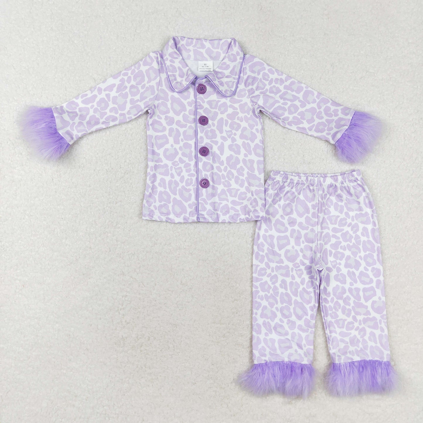 purple leopard girl button pajama set