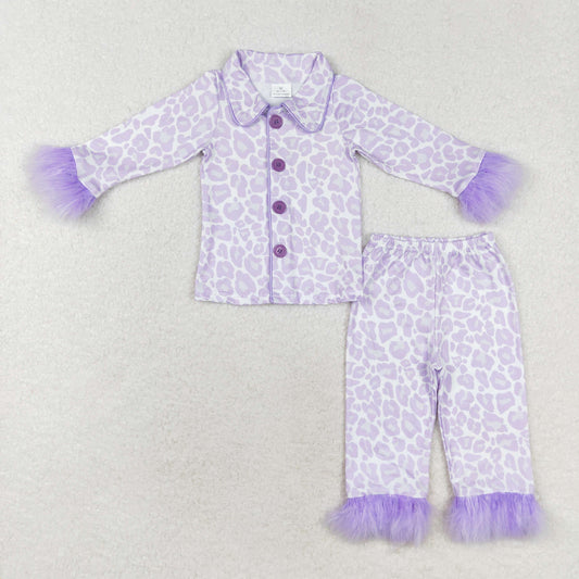 purple leopard girl button pajama set