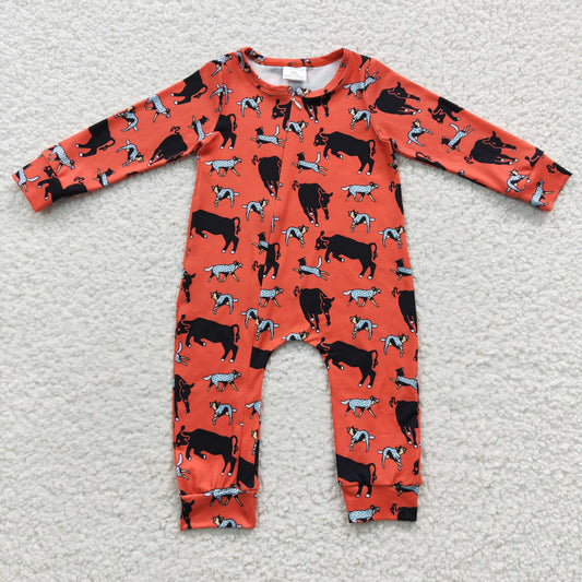 orange animal zipper romper