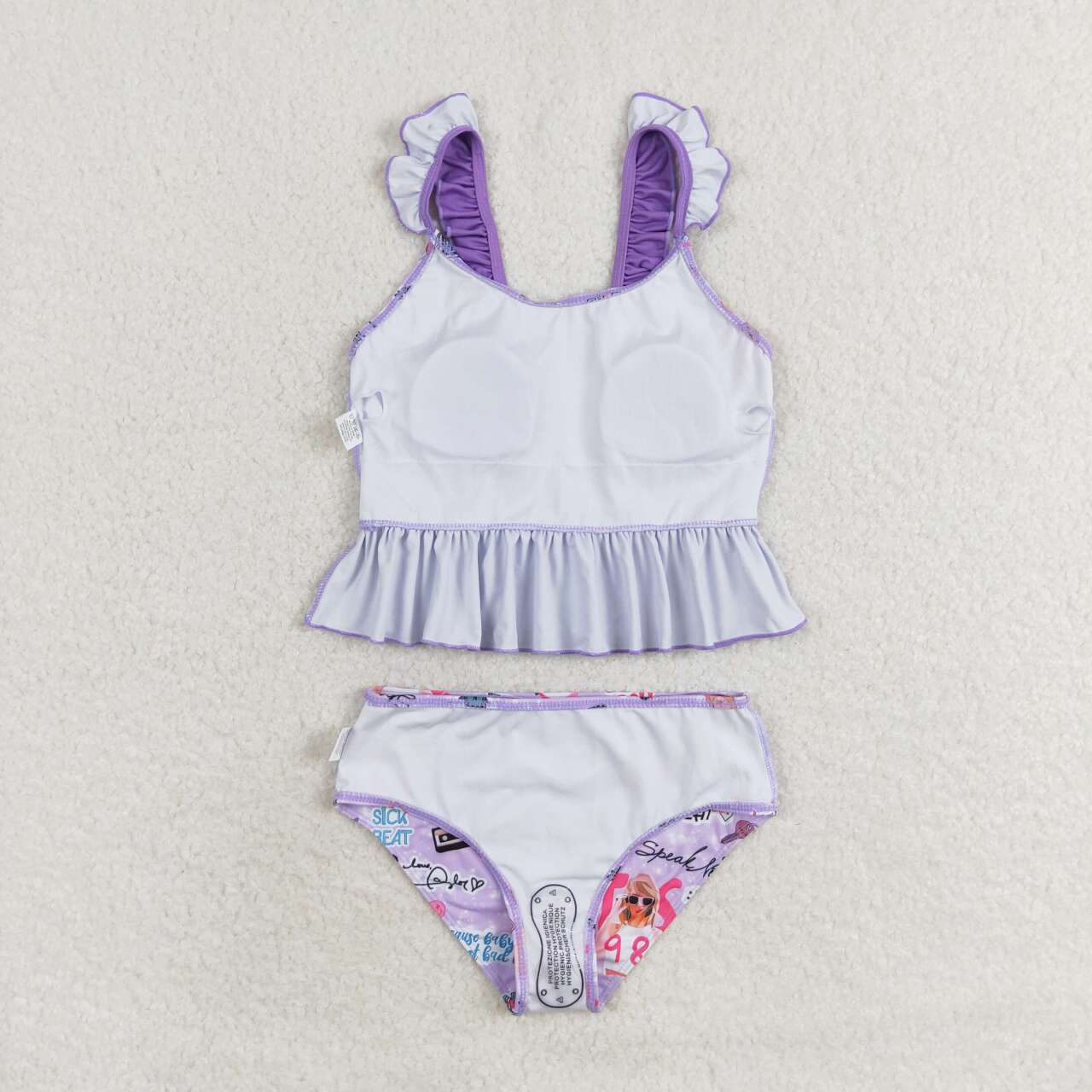 swiftie print two piece swimsuit girl swimwear purple