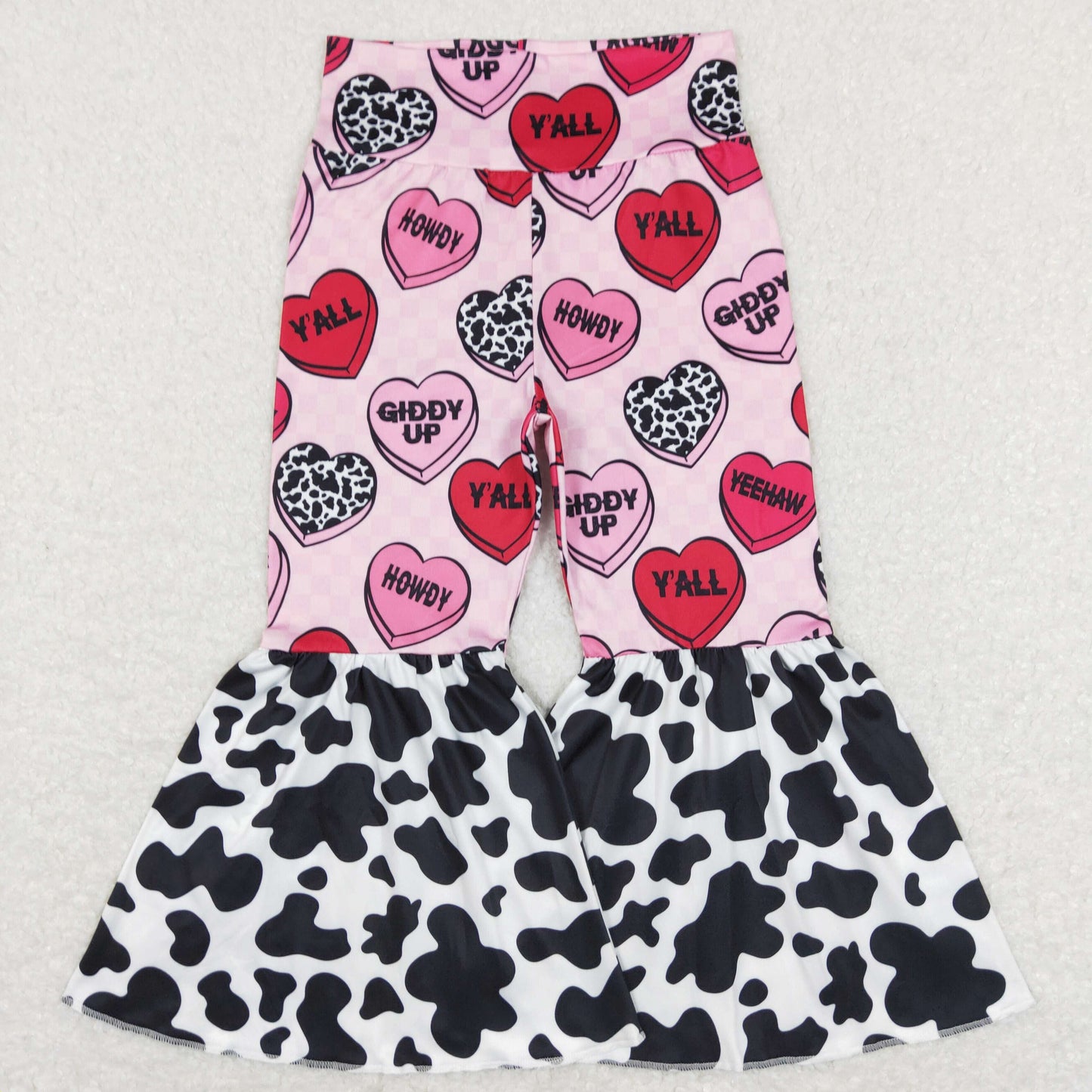 girl valentine candy cow print bell flare pants